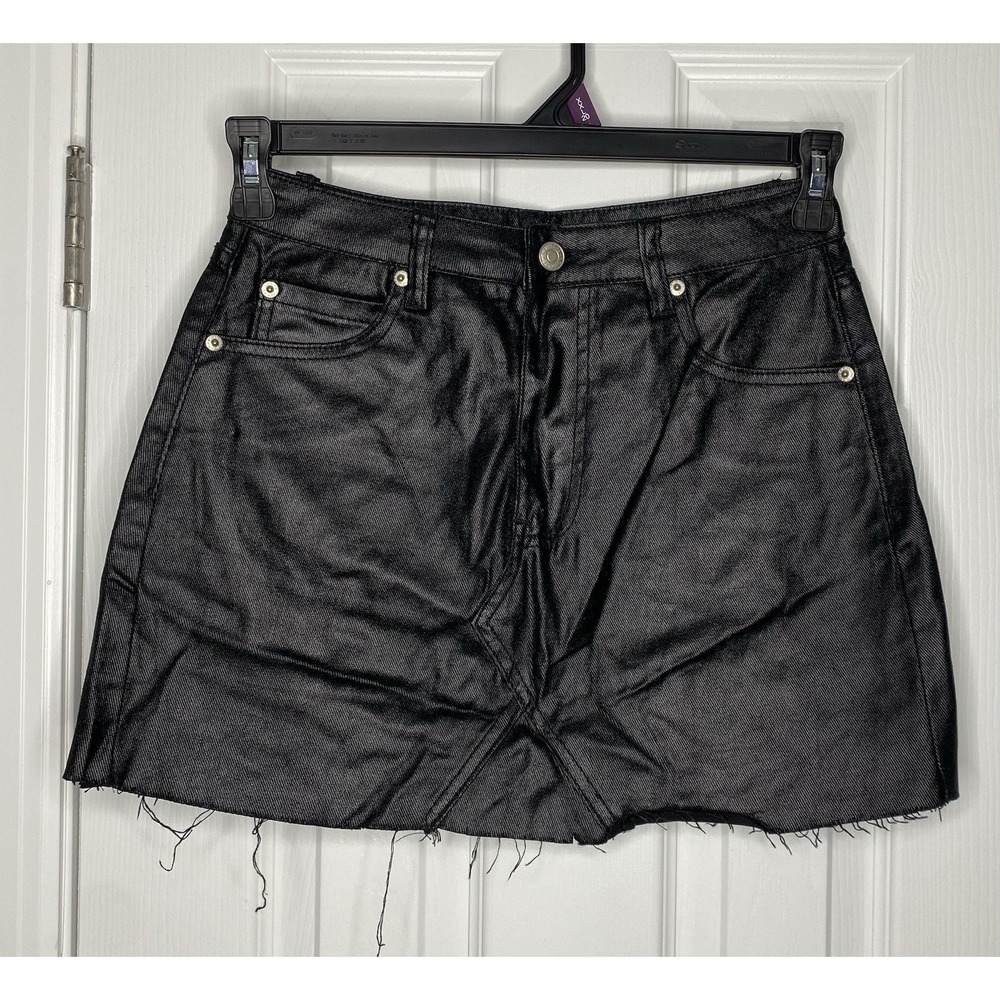 American Threads Women's Glossy Goth Grunge Skirt Black Size Small